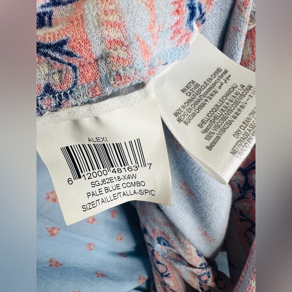 BCBGmaxazria Alexi Blue Peach Combo Print Kaftan Mini Dress Summer Resortwear S - Picture 11 of 11